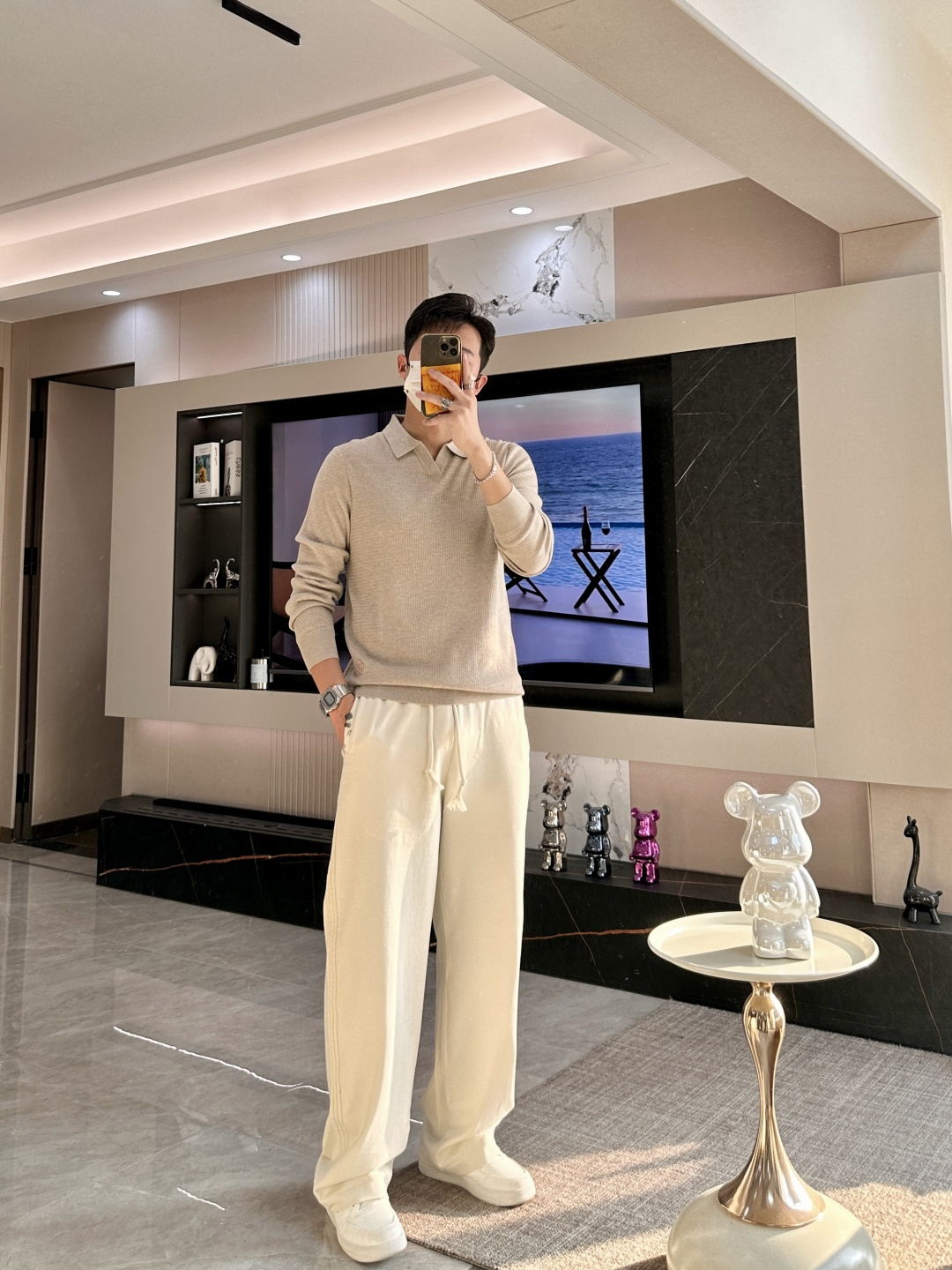 lP🆕家 2025春夏最新男士无纽扣翻领长袖针织衫，精选羊毛羊绒混纺面料制成， 80支超柔织物，14针密