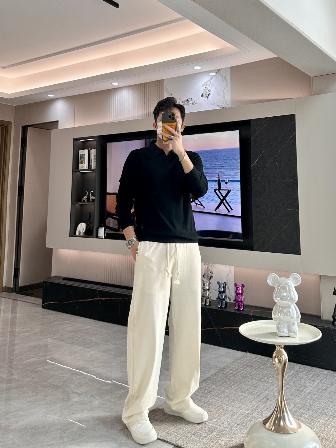 lP🆕家 2025春夏最新男士无纽扣翻领长袖针织衫，精选羊毛羊绒混纺面料制成， 80支超柔织物，14针密