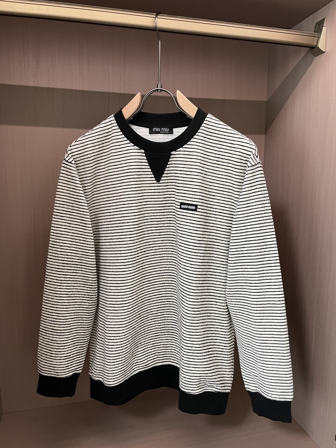 2025SS miumiu秋冬新款条纹长袖 爆款定制纯棉面料 重工洗水，面料舒适🈶️质感 码数：S-2X