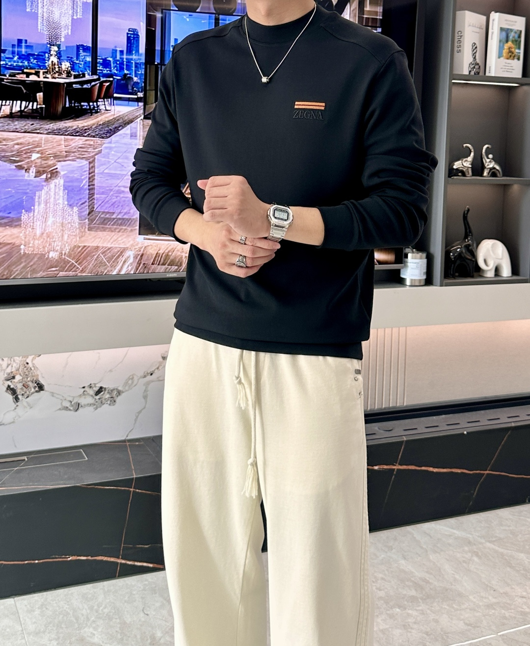 杰尼亚 2025秋冬新款长袖，定制面料，独特工艺logo，舒适性与透气性兼优，柔软抗皱弹性和垂性极佳，无