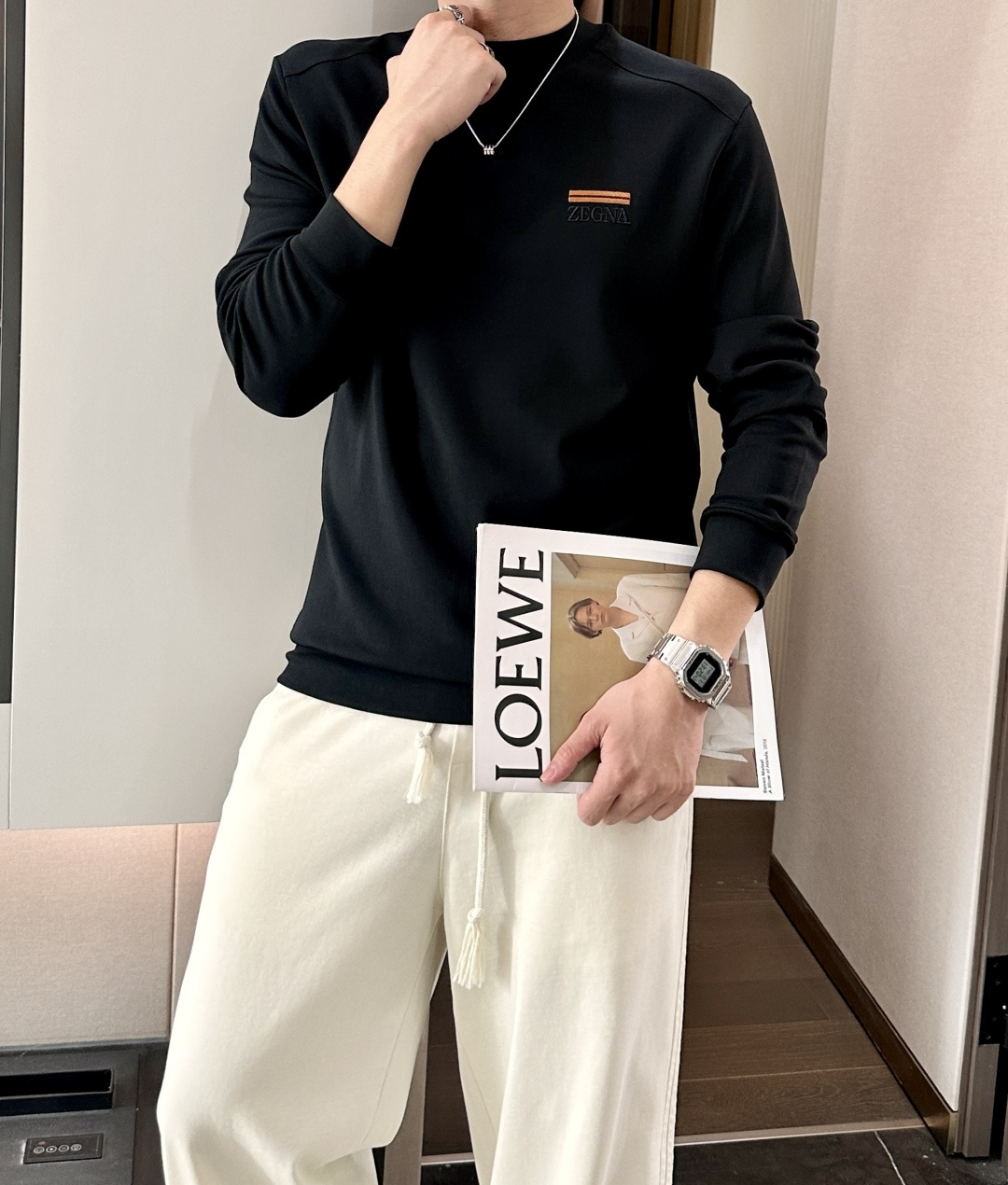 杰尼亚 2025秋冬新款长袖，定制面料，独特工艺logo，舒适性与透气性兼优，柔软抗皱弹性和垂性极佳，无