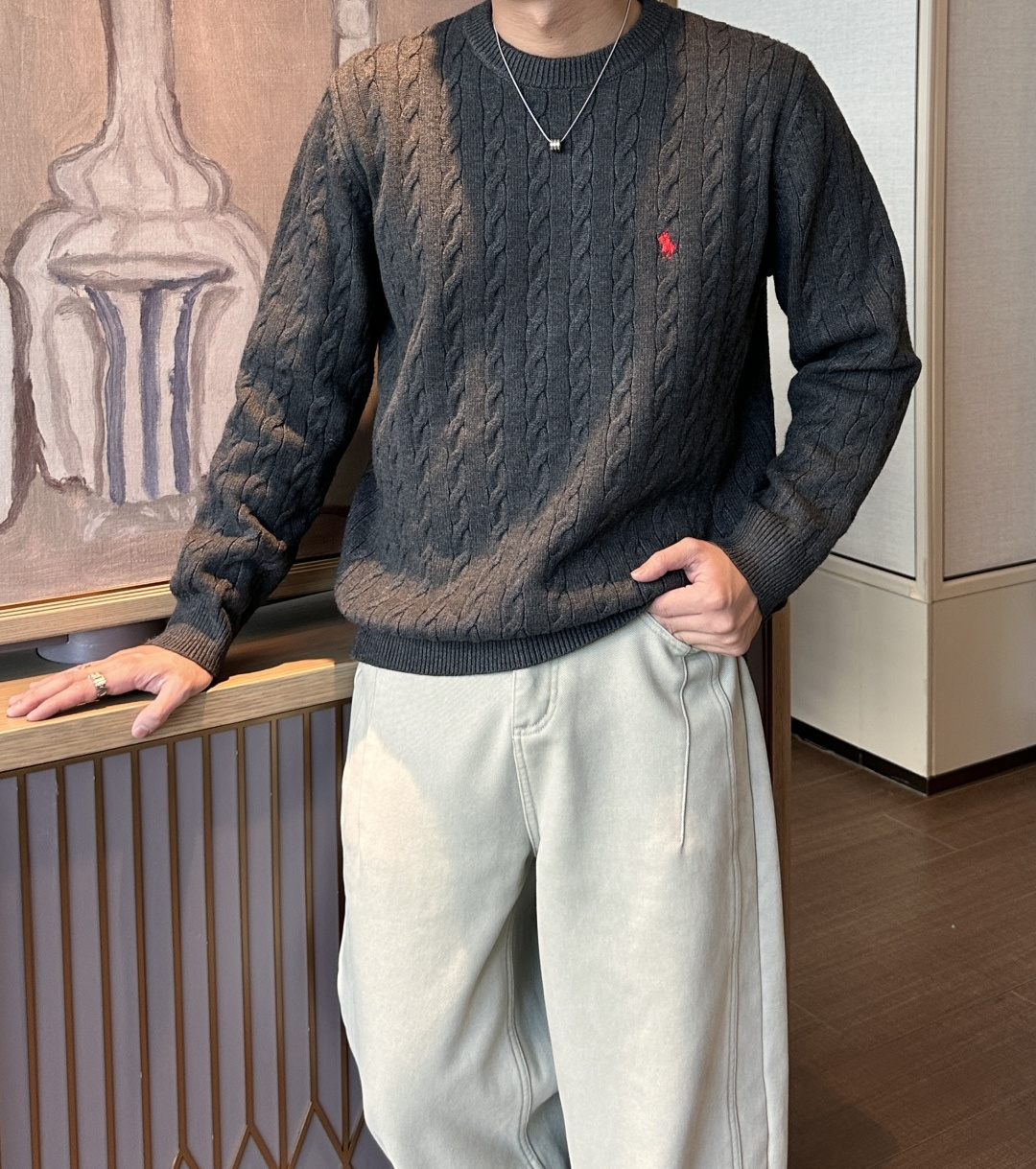 𝑹𝒂𝒍𝒑𝒉 𝑳𝒂𝒖𝒓𝒆𝒏 2025拉夫劳伦经典刺绣骑士小马logo纯色麻花针织毛衣男女同款！-面料采用高