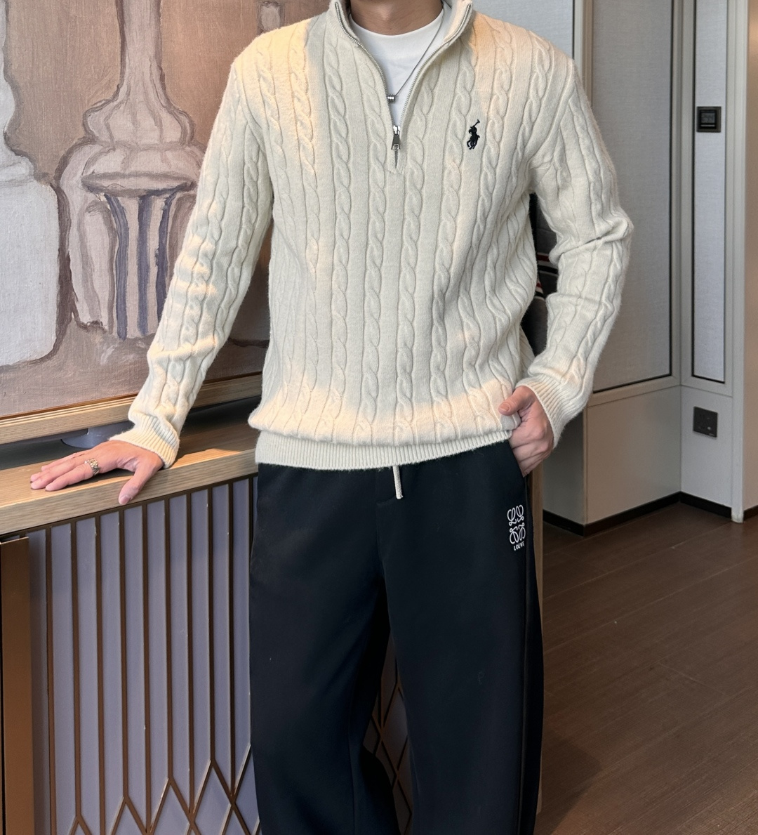 𝑹𝒂𝒍𝒑𝒉 𝑳𝒂𝒖𝒓𝒆𝒏 2025拉夫劳伦经典刺绣骑士小马logo纯色麻花针织毛衣男女同款！-面料采用高