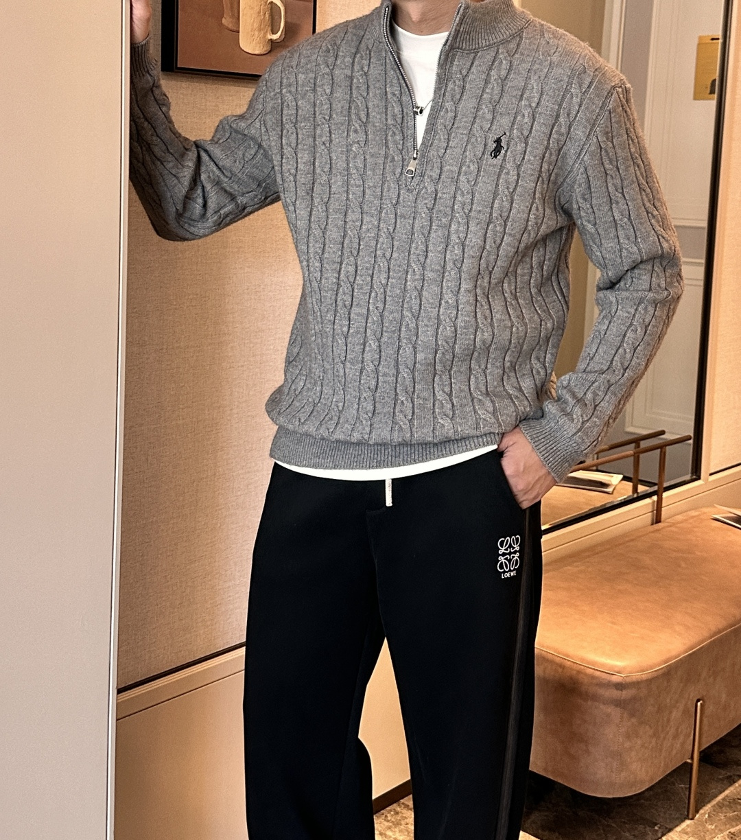 𝑹𝒂𝒍𝒑𝒉 𝑳𝒂𝒖𝒓𝒆𝒏 2025拉夫劳伦经典刺绣骑士小马logo纯色麻花针织毛衣男女同款！-面料采用高