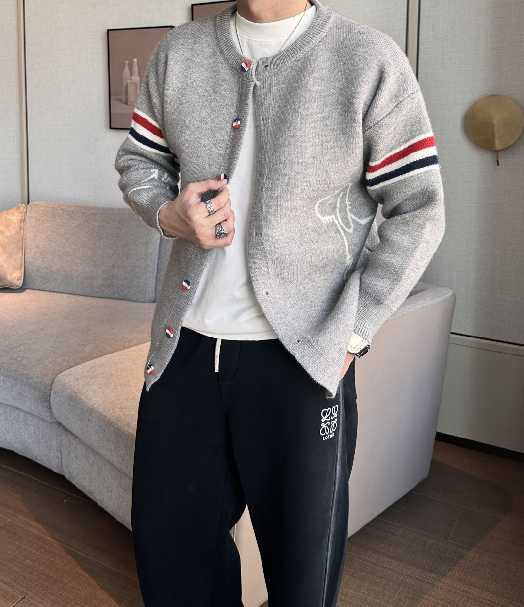 支持年后 TB FW25秋冬新品经典开衫毛衣-对色定染羊毛混纺棉纱线，高克重高密度超高品质，毛料柔软细腻