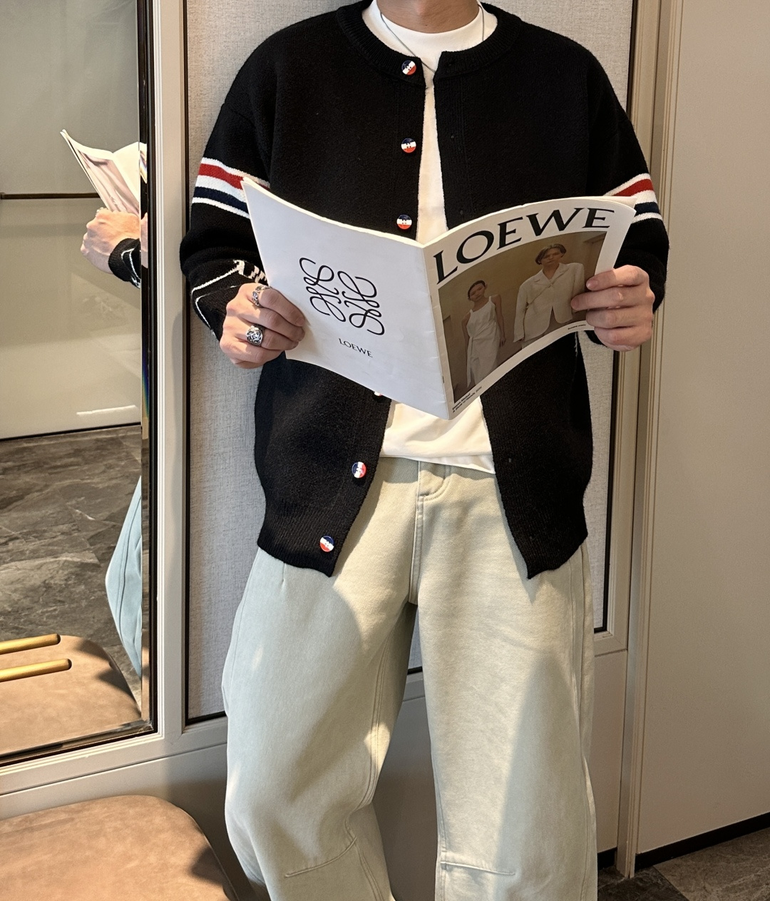 支持年后 TB FW25秋冬新品经典开衫毛衣-对色定染羊毛混纺棉纱线，高克重高密度超高品质，毛料柔软细腻