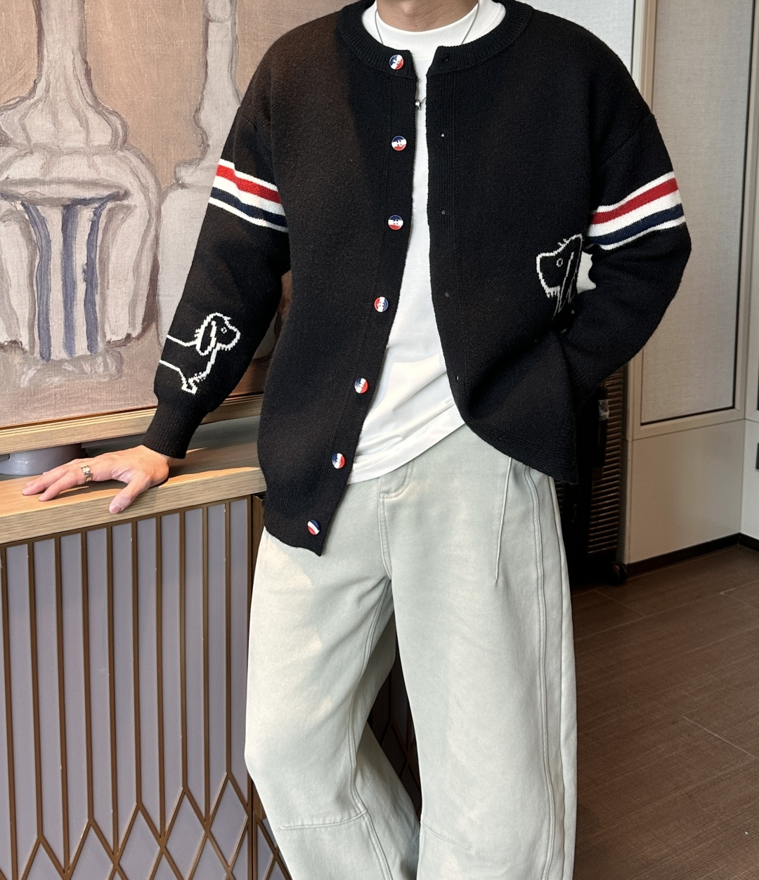 支持年后 TB FW25秋冬新品经典开衫毛衣-对色定染羊毛混纺棉纱线，高克重高密度超高品质，毛料柔软细腻