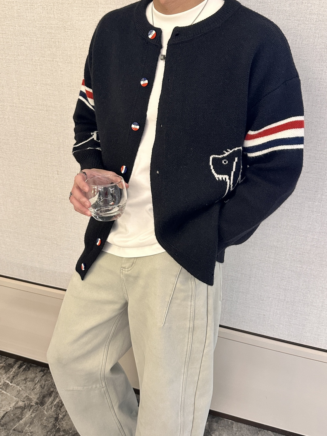 支持年后 TB FW25秋冬新品经典开衫毛衣-对色定染羊毛混纺棉纱线，高克重高密度超高品质，毛料柔软细腻