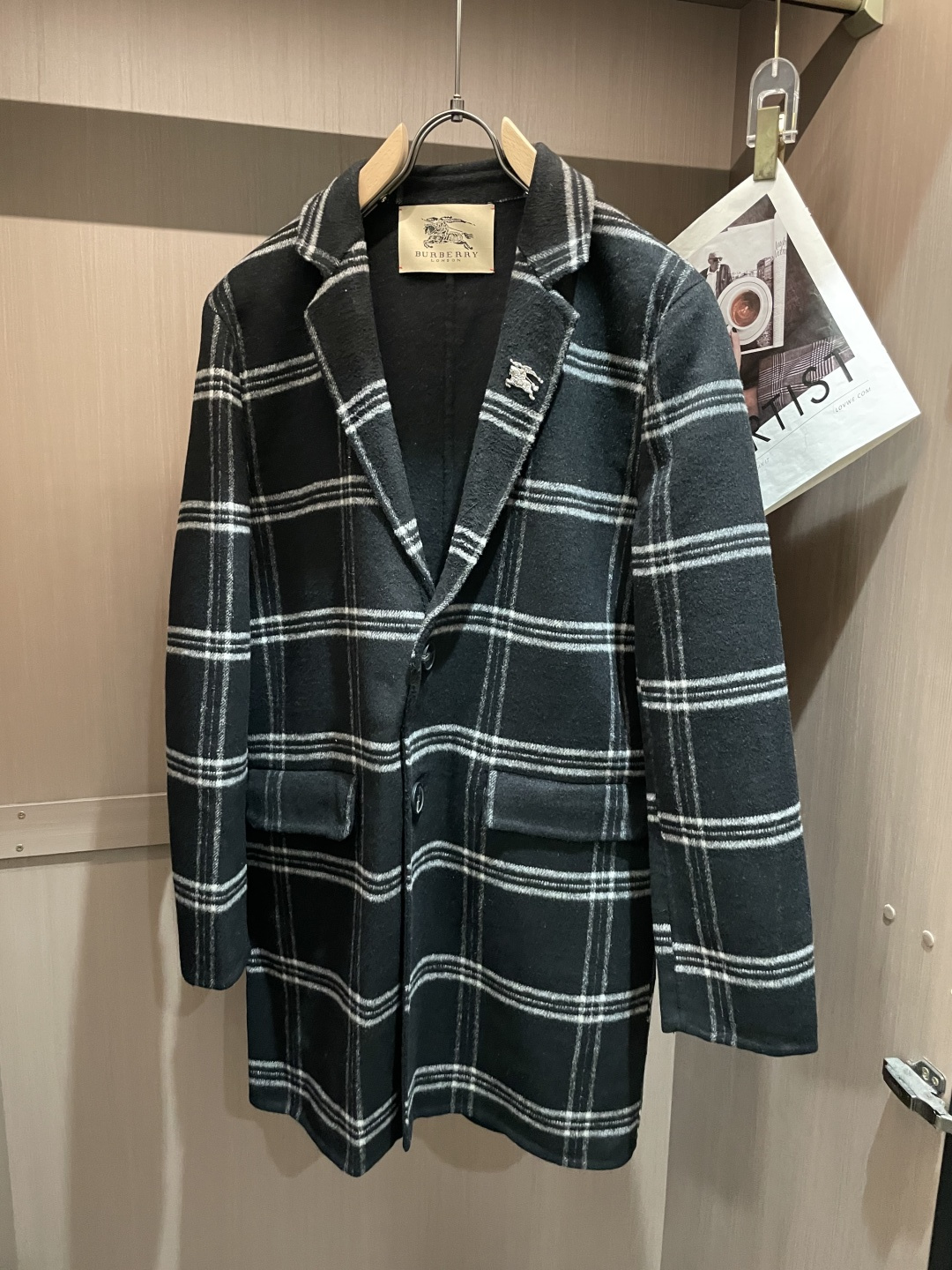 Burberry博柏利M-2XL男士格纹羊毛西装大衣 秋冬中长款休闲外套▣ 面料：精选羊毛混纺面料打造，