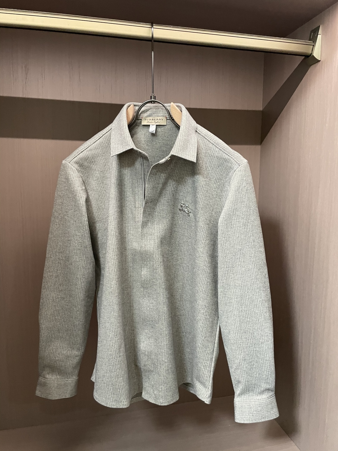 Burberry博柏利M-3XL磨毛肌理保暖衬衫外套 男士商务休闲全拉链长袖上衣✅ 磨毛针织肌理面料定制