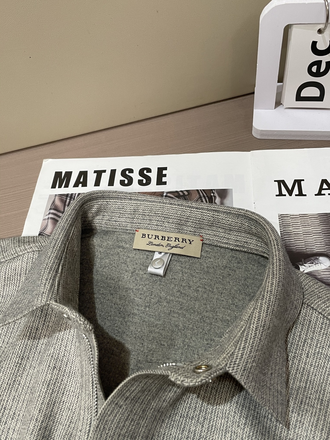 Burberry博柏利M-3XL磨毛肌理保暖衬衫外套 男士商务休闲全拉链长袖上衣✅ 磨毛针织肌理面料定制