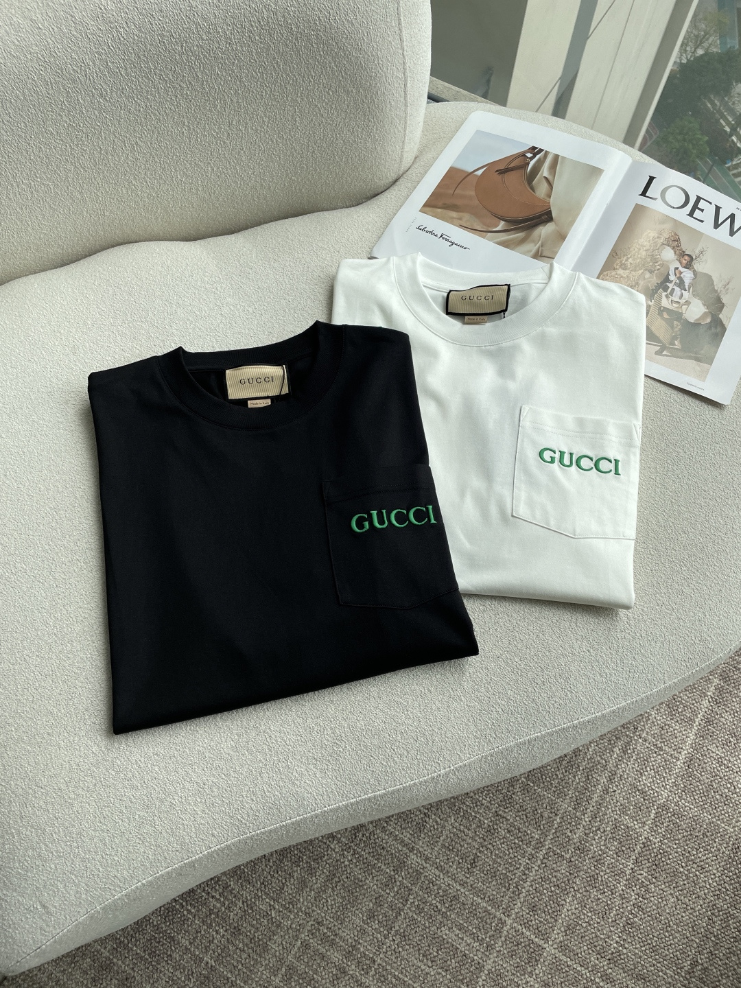 GUCC 2026春夏新款首发专柜最新款短袖圆领T恤 高端订制 设计前卫时尚！品牌logo重工艺设计 高