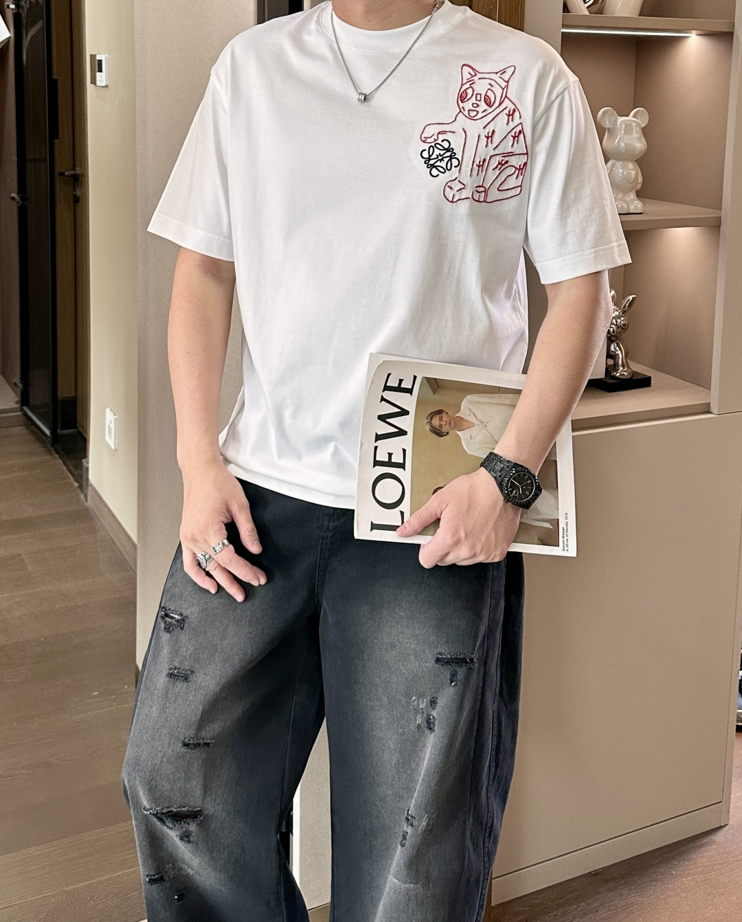Loewe 2026春夏新款首发专柜最新款短袖圆领T恤 高端订制 设计前卫时尚！品牌logo重工艺设计 
