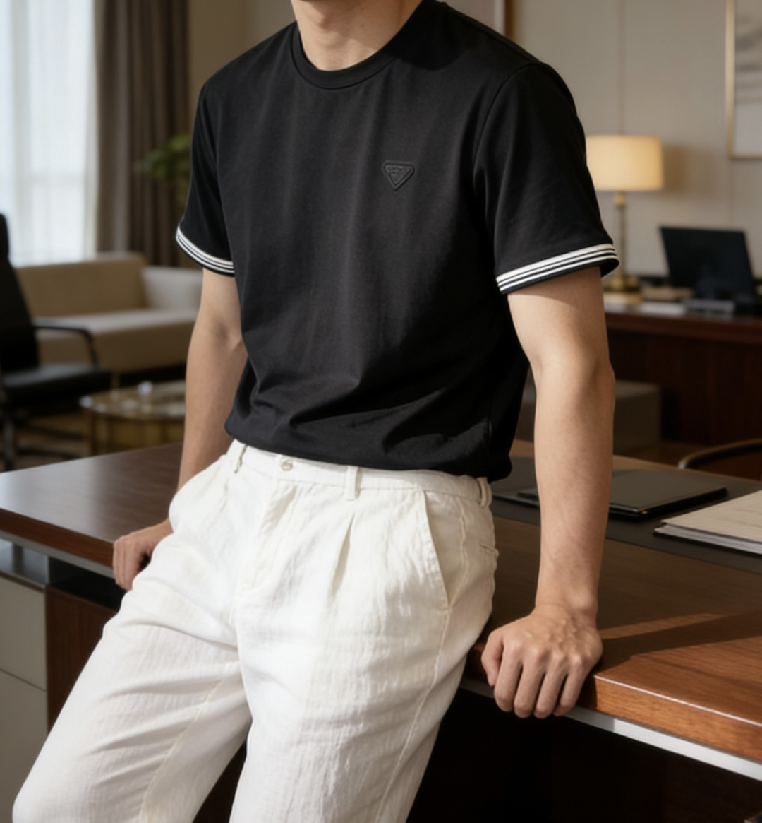 · Prad 2026 春夏新款男士短袖T恤，全新升级百搭基础款，低调奢华，品格之选！甄选进口丝光棉打造