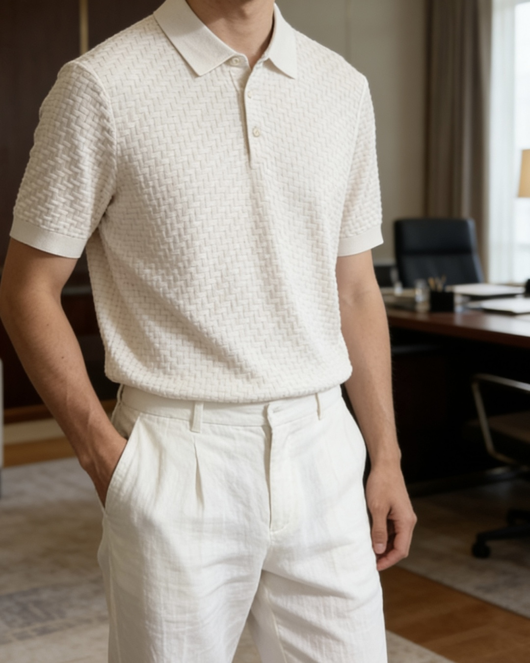 NO:842072,LSS spring and summer new top quality mulberry silk Tencel blended knitted lapel short Tee, men's three-dimensional woven texture jacquard business casual short-sleeved knitted Polo shirt!  Trading company channels are rare and available on the official website simultaneously!  LP’s new early spring knitted Polo shirt is recommended. When you first see it, you will be attracted by its low-key yet elegant temperament, as if it is telling a legend about sophistication and taste!  This knitted Polo shirt is made of custom-made mulberry silk and Tencel blended knitted fabric. When you gently touch this Polo shirt, the delicate texture will be instantly transferred from your fingertips to your whole body, making you feel an unprecedented comfort!  The addition of Tencel adds a unique charm to this fabric. Tencel has excellent moisture absorption and breathability. It is like installing a natural small air conditioner for the skin. Whether it is in the hot summer or stuffy indoors, it can keep your skin dry and comfortable!  The fabric is not only light and soft to the touch, but also elastic. When you wear it, you won't feel any restraint at all, as if your body is wrapped in a layer of soft clouds, allowing you to move freely!  The unique three-dimensional woven jacquard texture on the fabric not only increases the layering and texture of the fabric, but also adds a unique artistic flavor to the entire Polo shirt!  Fitted version design, it is not the kind that is too loose and looks bloated, nor is it too tight and makes people feel cramped. After careful measurement and repeated modifications, the designer has created this fitted version that can perfectly fit the curves of the human body!  White/beige/yellow/brown/grey/blue/black, seven colors available!  Size 48-56 Size 48 has shoulder width 41cm - bust 94cm - dress length 70cm Size 50 has shoulder width 42cm - chest 99cm - dress length 71cm Size 52 has shoulder width 43cm - chest 104cm - dress length 72cm Size 54 has shoulder width 45cm - chest 110cm - dress length 73cm Size 56 has shoulder width 47cm - chest 116cm - dress length 74cm  Size recommendation (standard version) If you are 174-140 pounds tall, try on size 52 which is suitable!  Boys weighing less than 125 pounds should choose size 48, 125-138 pounds should choose size 50, 138-152 pounds should choose size 52, 152-166 pounds should choose size 54, and 166-jin should choose size 56!  ,,loro piana,T-shirt,19860909LSS春夏新款顶级桑蚕丝天丝混纺针织翻领短Tee,男士立体编织肌理提花商务休闲短袖针织Polo衫！贸易公司渠道稀出,同步官网发售！LP早春新款针织Polo衫推荐,当你第一眼看到它,就会被它那低调而不失高雅的气质所吸引,仿佛在诉说着一段关于精致与品味的传奇！ 这款针织Polo衫采用客供定制桑蚕丝天丝混纺针织面料,当你轻轻触摸这件Polo衫,那细腻的质感会瞬间从指尖传递到全身,让你感受到一种前所未有的舒适！而天丝的加入,更是为这款面料增添了独特的魅力,天丝具有极佳的吸湿性和透气性,就像给肌肤安装了一个天然的小空调,无论是在炎炎夏日还是闷热的室内,都能让你的肌肤保持干爽和舒适！面料不仅触感轻薄柔软,还富有弹力,当你穿上它,不会有丝毫的束缚感,仿佛身体被一层轻柔的云朵包裹着,自由自在地活动！面料上独特的立体编织肌理提花,不仅增加了面料的层次感和质感,还为整件Polo衫增添了一份独特的艺术气息！合身版型设计,它不是那种过于宽松而显得臃肿,也不是过于紧身而让人感到局促的设计,设计师经过精心的测量和反复的修改,打造出了这款能够完美贴合人体曲线的合身版型！白色/米色/黄色/褐色/灰色/上青/黑色,七色入！尺码48-56 48码肩宽41cm-胸围94cm-衣长70cm 50码肩宽42cm-胸围99cm-衣长71cm 52码肩宽43cm-胸围104cm-衣长72cm 54码肩宽45cm-胸围110cm-衣长73cm 56码肩宽47cm-胸围116cm-衣长74cm 尺码推荐（标准版型） 身高174-140斤,试穿52码合适！ 男生体重125斤以内选择48码,125-138斤选择50码,138-152斤选择52码,152-166斤选择54码,166-斤选择56码！,,loro piana,T-shirt,,Men's clothing