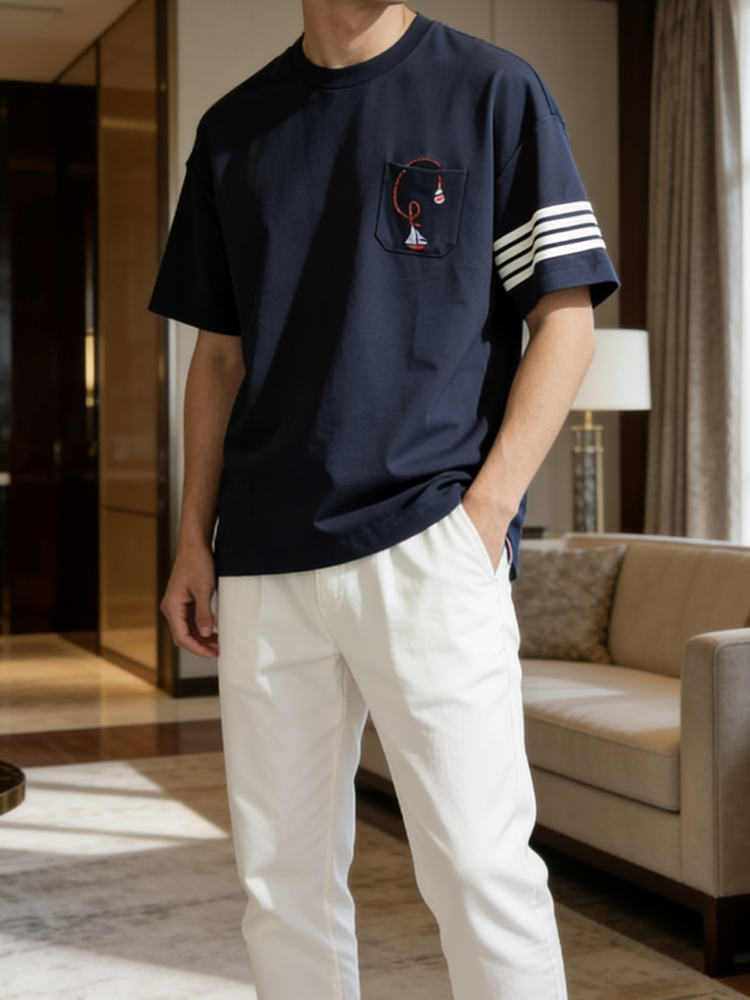 TB 2026春夏新款男士短袖T恤，全新升级百搭基础款，低调奢华，品格之选！甄选进口丝光棉打造而成，吸湿