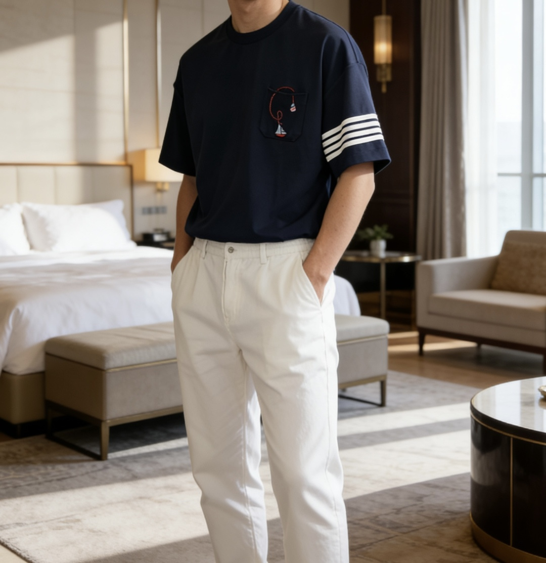 TB 2026春夏新款男士短袖T恤，全新升级百搭基础款，低调奢华，品格之选！甄选进口丝光棉打造而成，吸湿