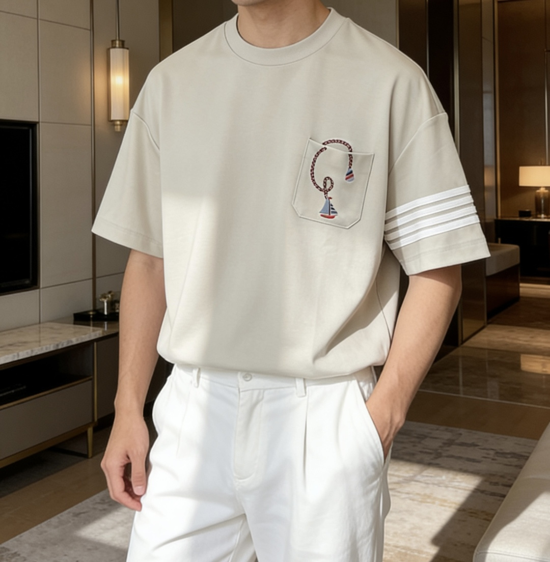 TB 2026春夏新款男士短袖T恤，全新升级百搭基础款，低调奢华，品格之选！甄选进口丝光棉打造而成，吸湿