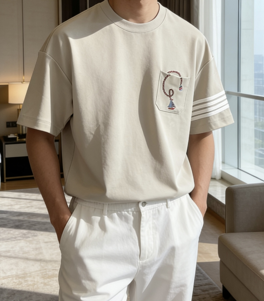 TB 2026春夏新款男士短袖T恤，全新升级百搭基础款，低调奢华，品格之选！甄选进口丝光棉打造而成，吸湿