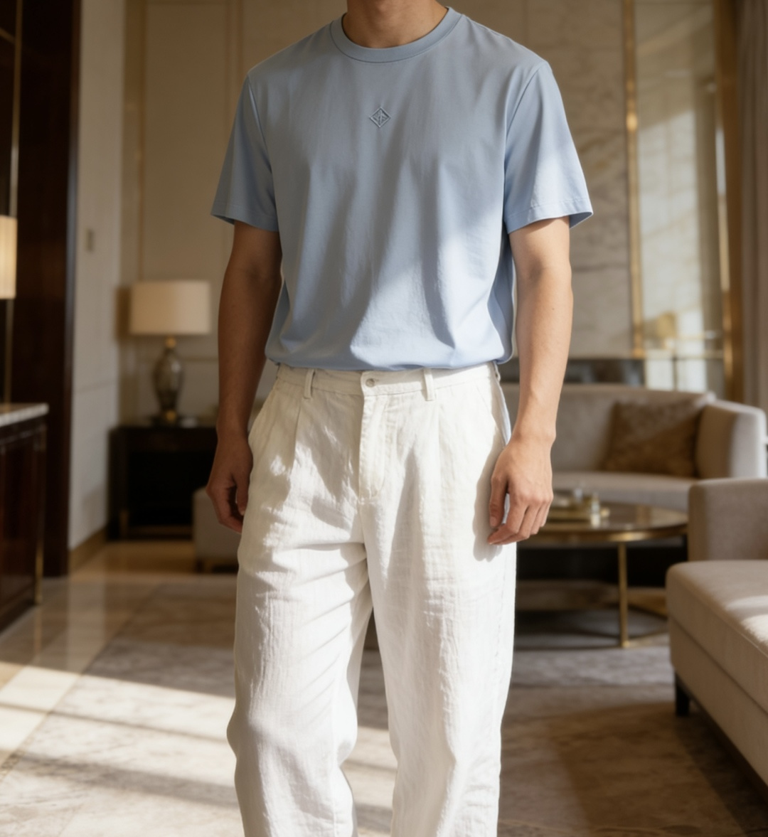 loro Piana家 2026春夏最新菱形字母绣标男士圆领T恤衫，精选全进口客供顶级丝光棉面料，胸前标