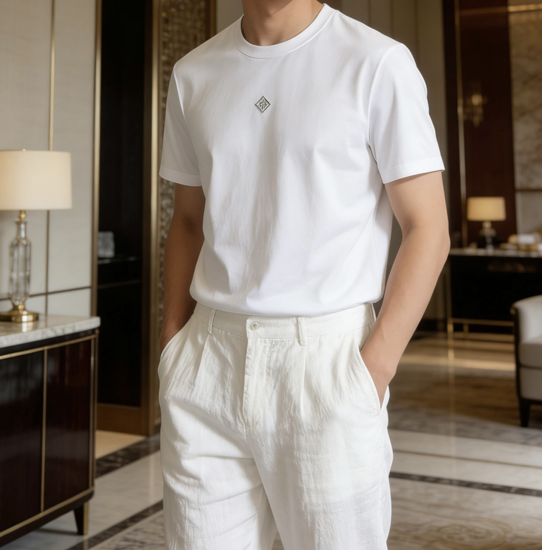 loro Piana家 2026春夏最新菱形字母绣标男士圆领T恤衫，精选全进口客供顶级丝光棉面料，胸前标