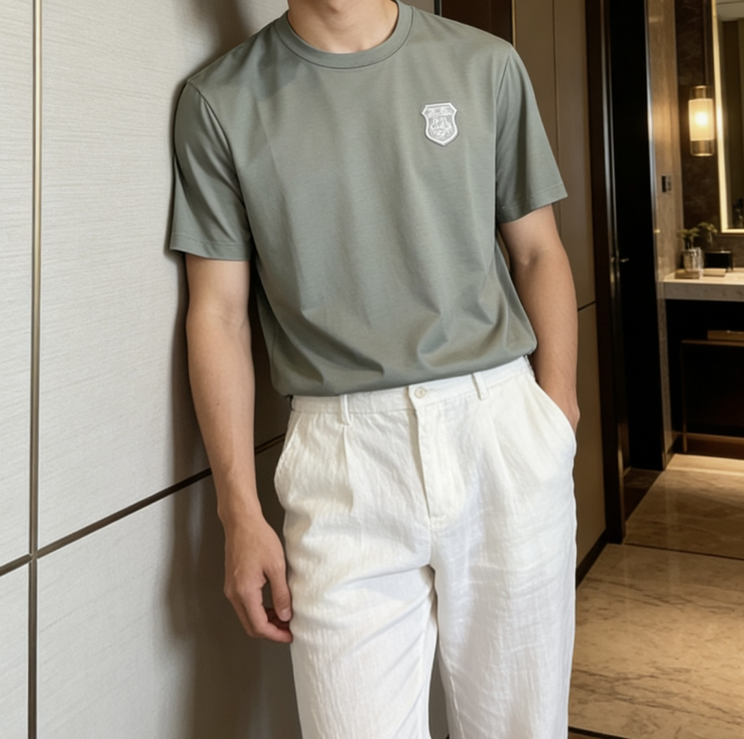 loro Piana家 2026春夏最新盾牌🛡️男士圆领T恤衫，精选全进口客供顶级丝光棉面料，胸前标志性