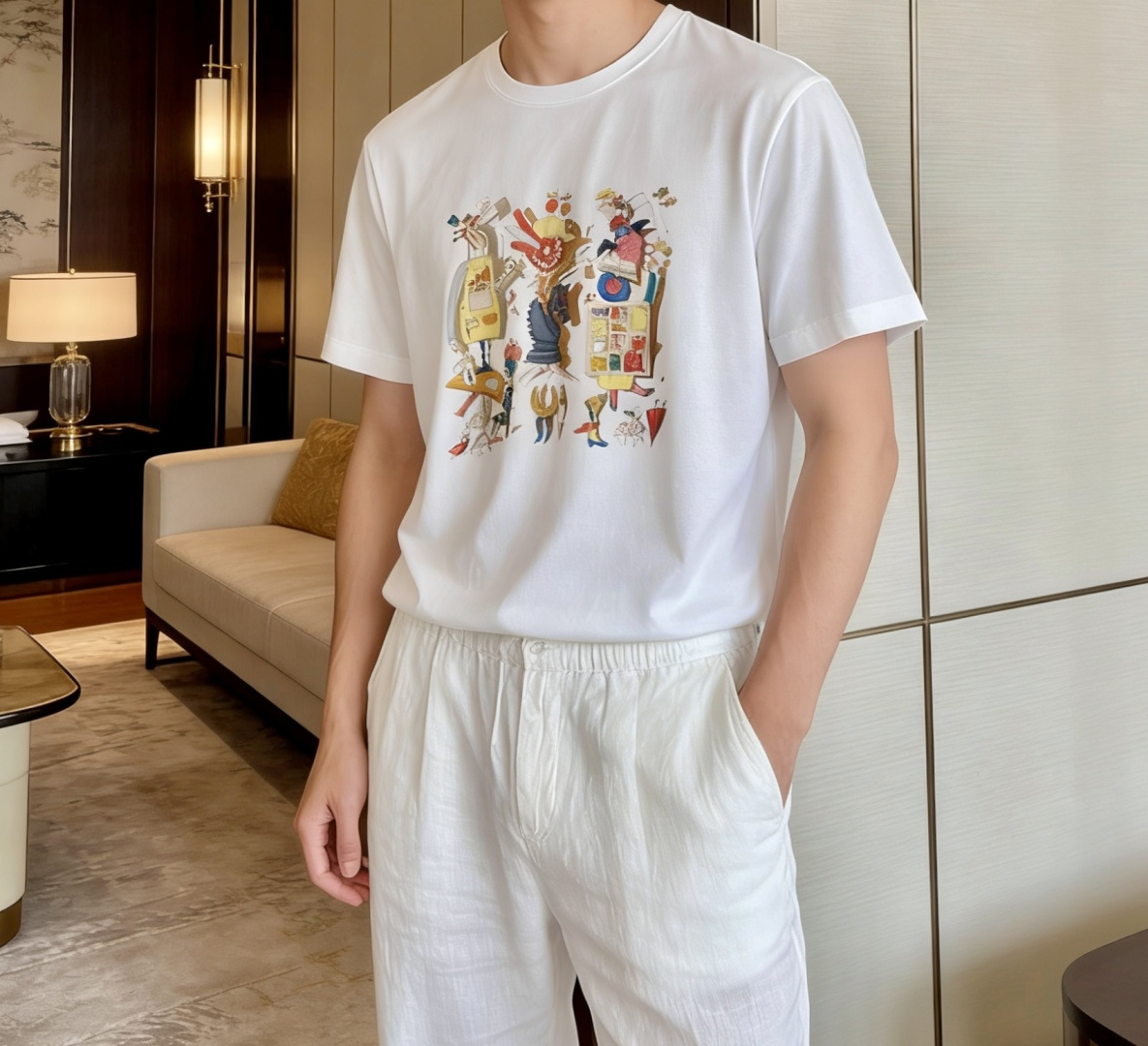 爱*仕 2026春夏最新马戏团印花男士圆领T恤衫，胸前极具代表性的马戏团图案，采用进口机数码印花，全棉数