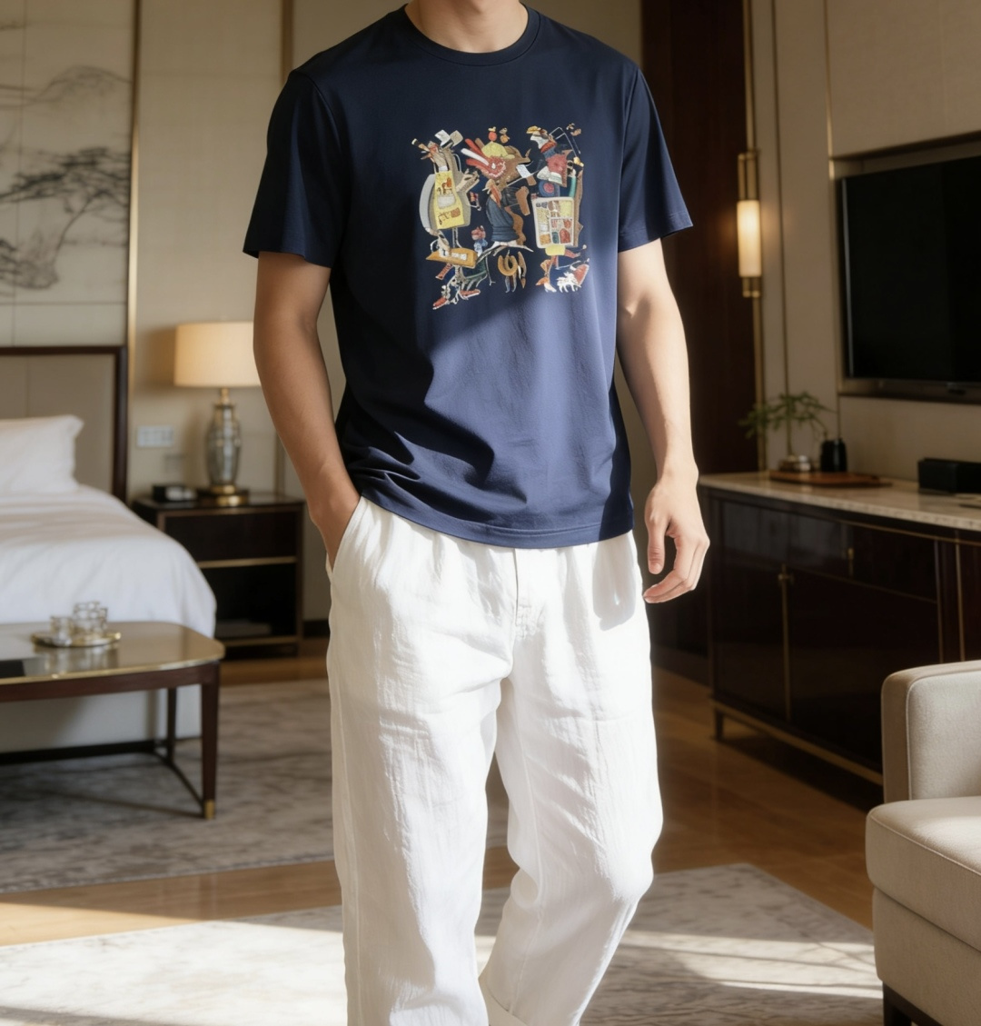 爱*仕 2026春夏最新马戏团印花男士圆领T恤衫，胸前极具代表性的马戏团图案，采用进口机数码印花，全棉数