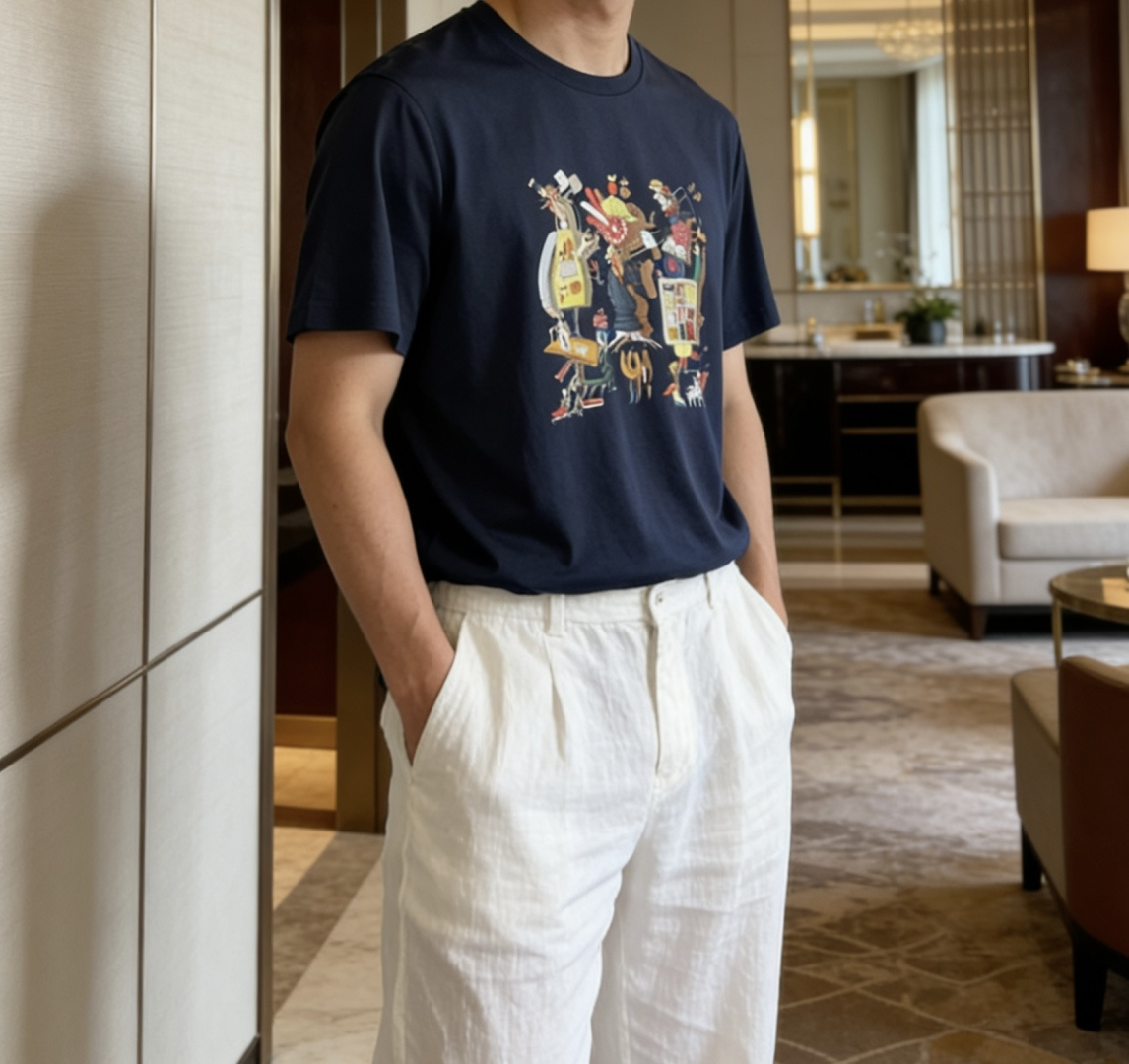 爱*仕 2026春夏最新马戏团印花男士圆领T恤衫，胸前极具代表性的马戏团图案，采用进口机数码印花，全棉数
