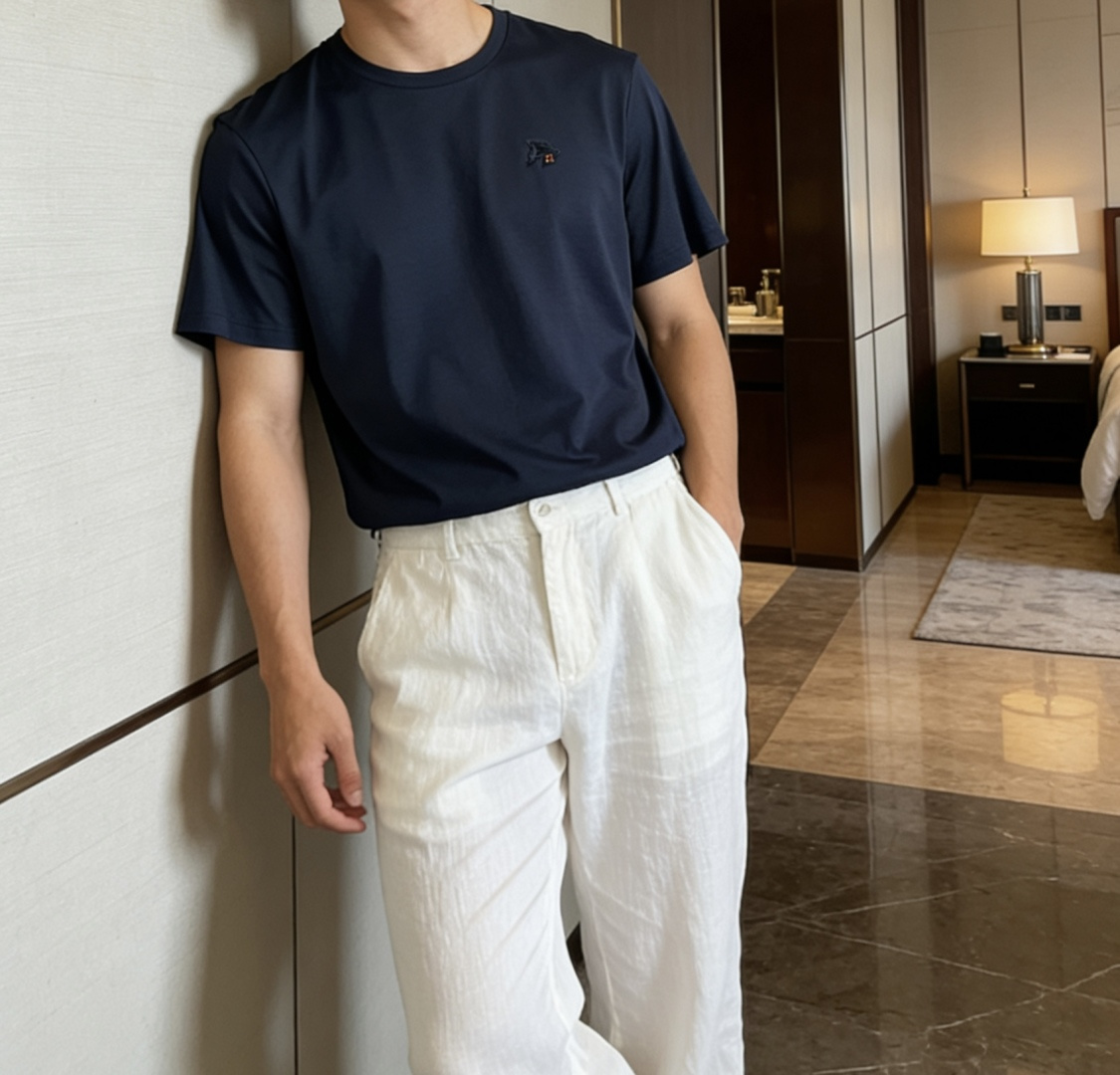 爱*仕 2026春夏最新马头绣标男士圆领T恤衫，胸前极具代表性的马头徽标，采用高端3D立体刺绣工艺，精致