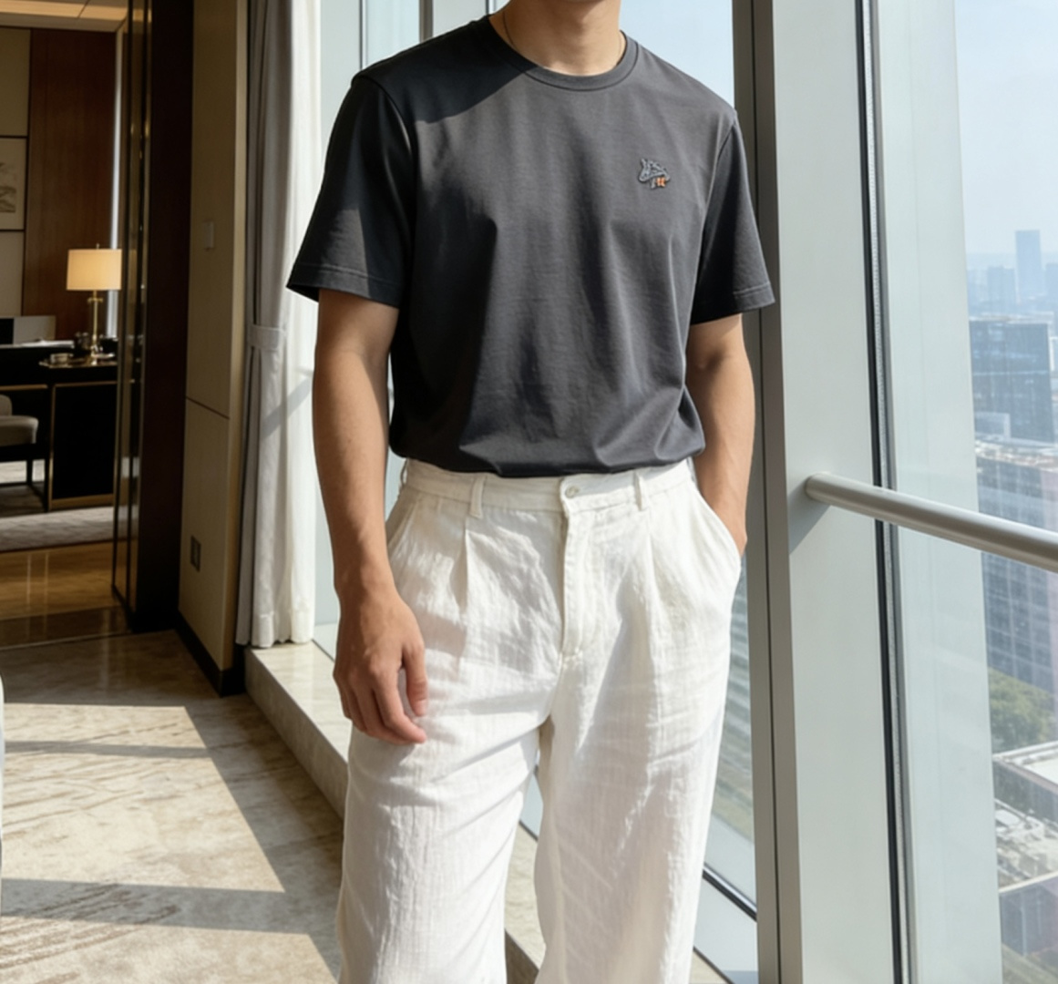 爱*仕 2026春夏最新马头绣标男士圆领T恤衫，胸前极具代表性的马头徽标，采用高端3D立体刺绣工艺，精致