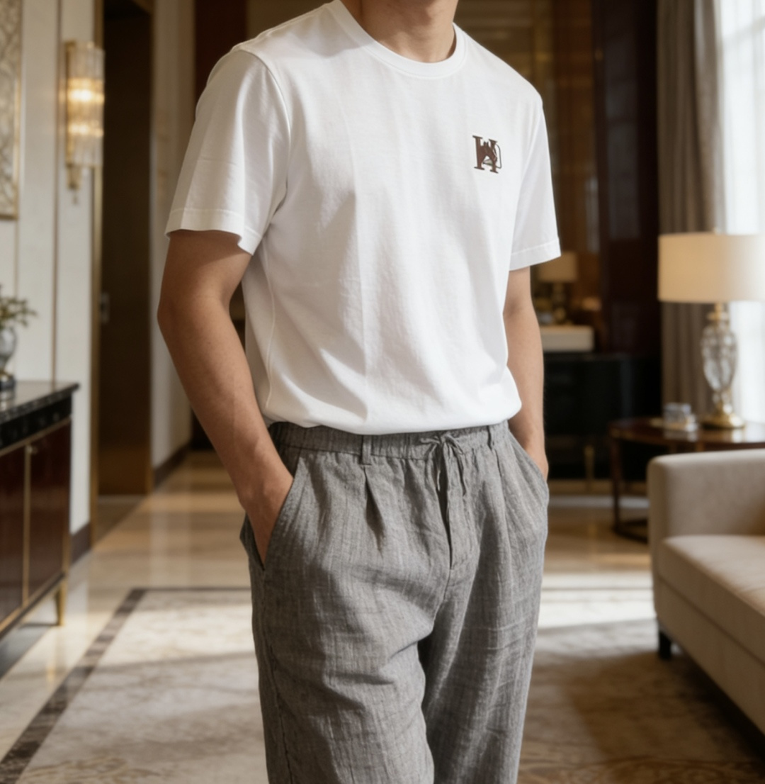 爱*仕 26ss春夏最新男士圆领T恤衫，胸前极经典H➕马头🐴图案设计 带来强烈的视觉感官，品牌标识度极高