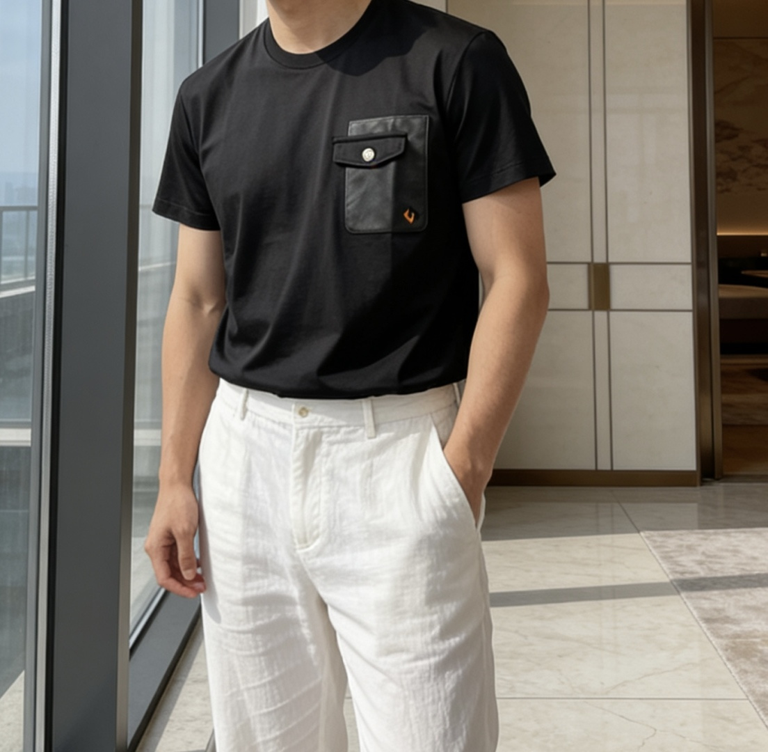 爱马家 2026春夏最新贴皮假口袋男士圆领T恤衫，传统大众的基础款型，不挑人穿，胸前雅致贴皮假口袋设计，