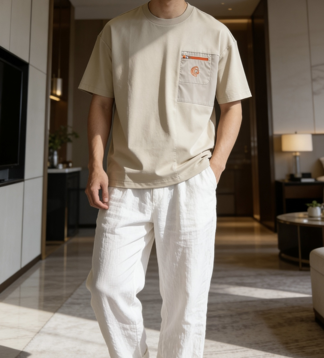 爱马家 2026春夏最新拼布口袋男士圆领T恤衫，宽大版型Over Size风格，完全不挑身材，整体效果宽