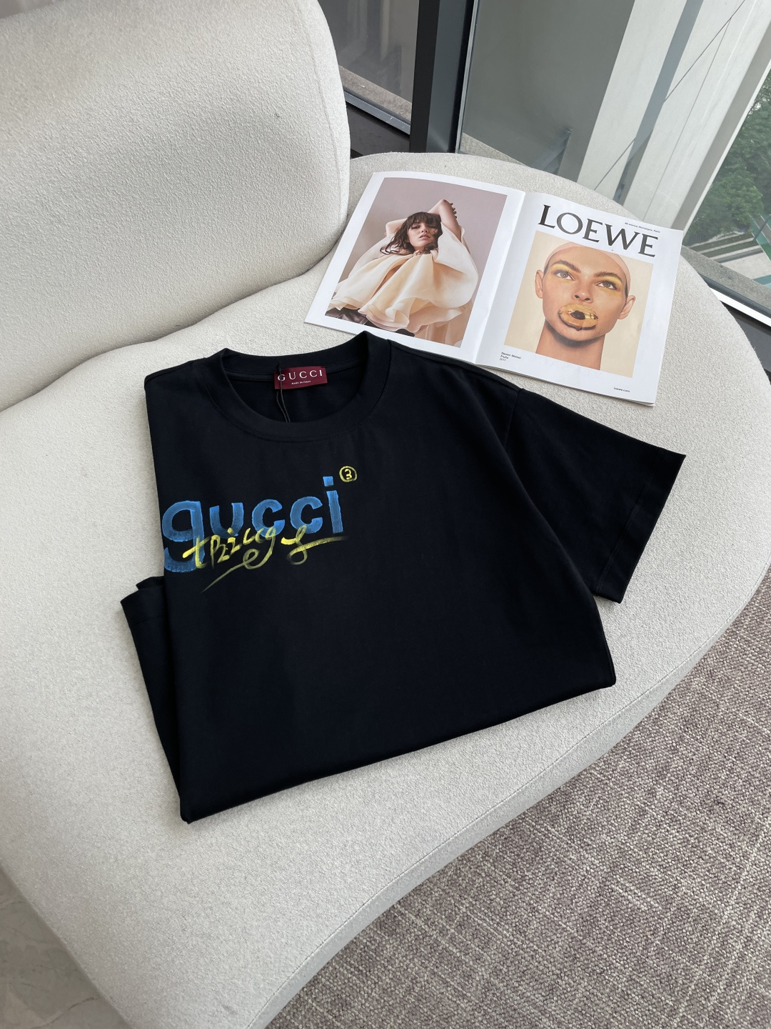 Gucc2026春夏款/官网同步面料采用重磅纯棉精梳棉面料，OS宽松版型，上身版型超正！日常百搭，衣橱必