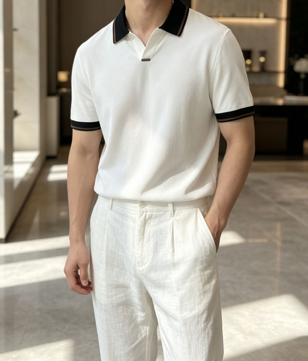 EZ高端春夏新款一比一专柜款，进口纯棉针织翻领短Tee，高端男士纯色针织撞色领短袖T恤，Polo衫！贸易