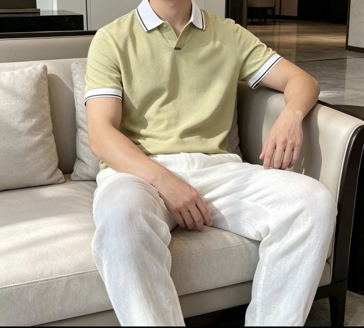 EZ高端春夏新款一比一专柜款，进口纯棉针织翻领短Tee，高端男士纯色针织撞色领短袖T恤，Polo衫！贸易