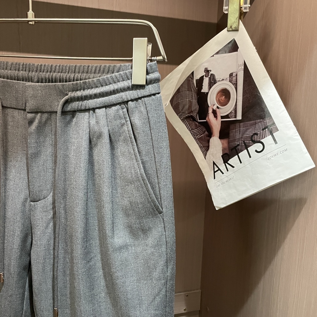 AS春夏新款人字纹棉麻混纺抽绳休闲裤，男士时尚裤脚卷边直筒修身休闲长裤九分裤！贸易公司渠道稀出，同步官网