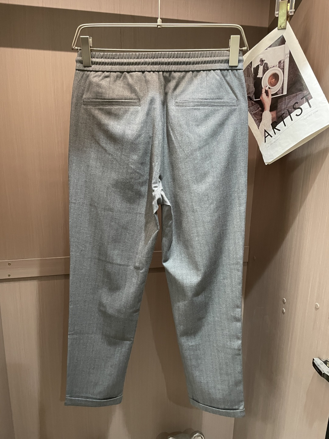 AS春夏新款人字纹棉麻混纺抽绳休闲裤，男士时尚裤脚卷边直筒修身休闲长裤九分裤！贸易公司渠道稀出，同步官网