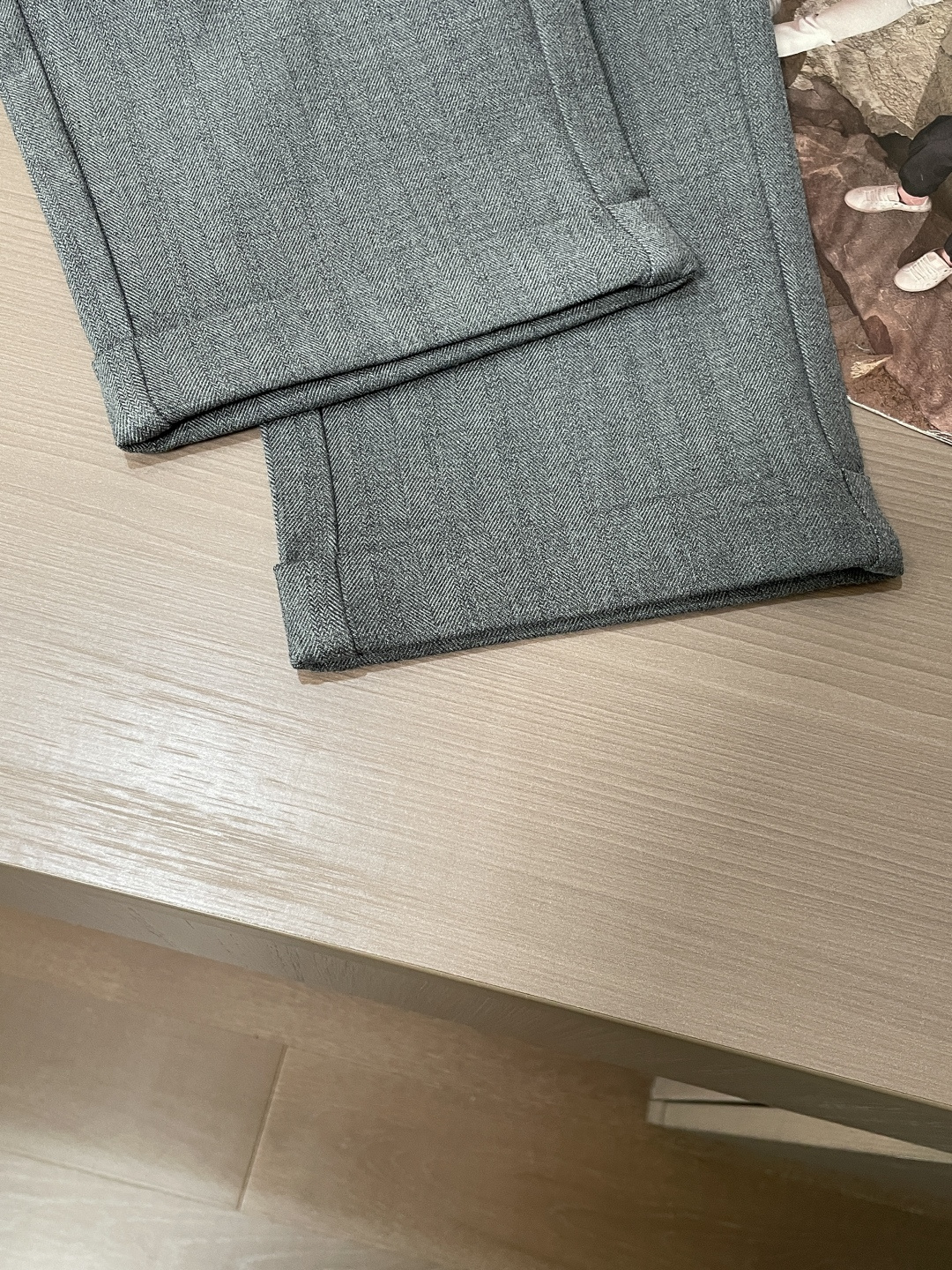 AS春夏新款人字纹棉麻混纺抽绳休闲裤，男士时尚裤脚卷边直筒修身休闲长裤九分裤！贸易公司渠道稀出，同步官网