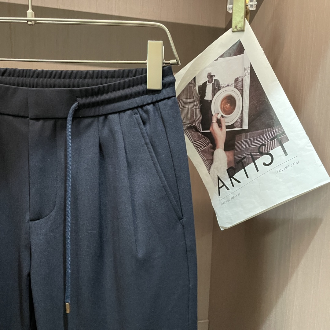 AS春夏新款人字纹棉麻混纺抽绳休闲裤，男士时尚裤脚卷边直筒修身休闲长裤九分裤！贸易公司渠道稀出，同步官网