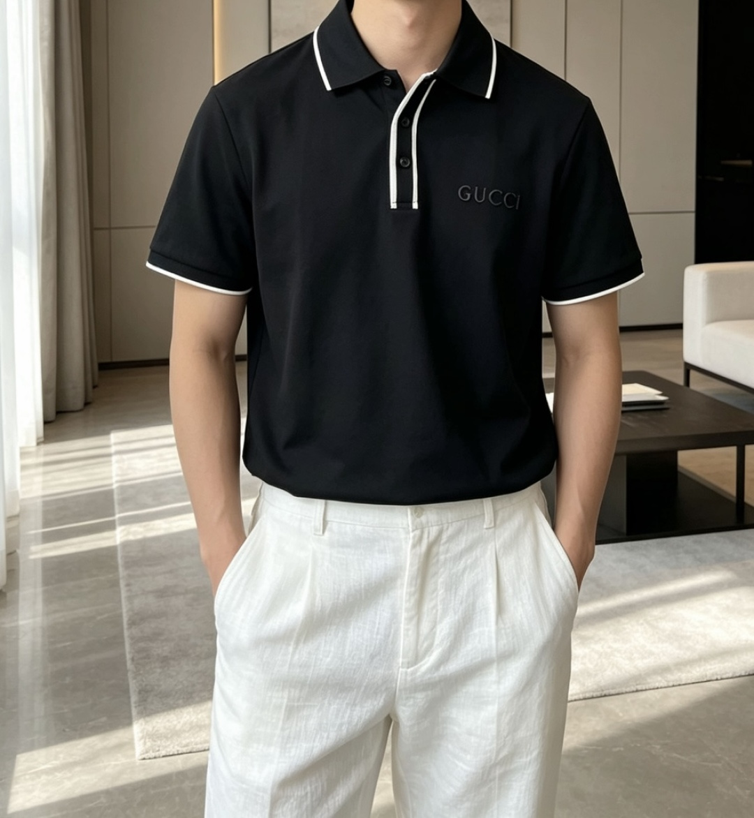 Gucc 2026春夏 官网同步 熟男 轻熟男 最爱款式 经典大气百搭商务休闲Polo领T恤 采用进口双