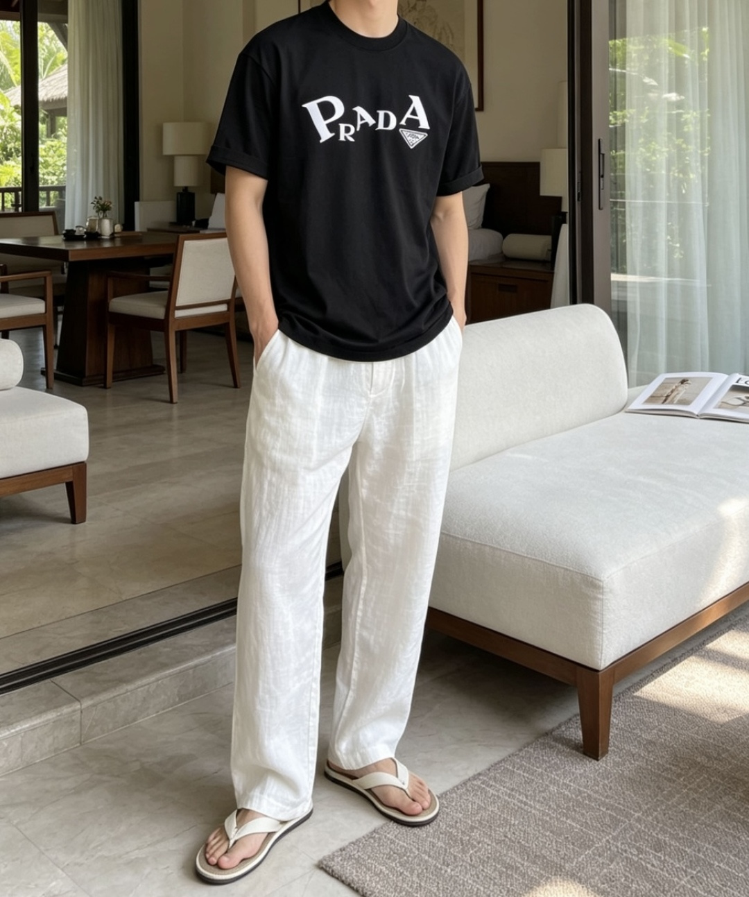 NO:838609,Prad 2026 Spring and Summer Style/Official Website Synchronization. The fabric is made of heavyweight pure cotton combed cotton fabric, OS loose version, and the upper body shape is super correct!  Versatile for everyday use, a wardrobe essential!  Size S-3XL (the version is too large) Size/Part S M L  30,,prada,19860909Prad 2026春夏款/官网同步 面料采用重磅纯棉精梳棉面料,OS宽松版型,上身版型超正！日常百搭,衣橱必备单品！ 尺码 S-3XL（版型偏大） 码数/部位S M L XL 2XL 3XL 肩宽 52 54 56 57 59 60 衣长70 72.75.78.82.85. 胸围 54 56.58.60.62.64. 袖长24 26 27 28 29 30,,prada,,Men's clothing