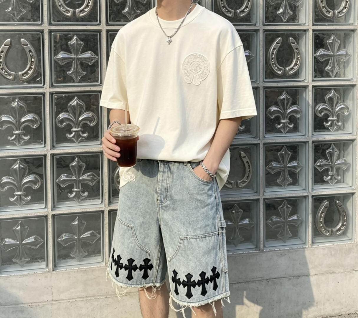 NO:838575,'Chrome Hearts off-white embroidered horseshoe short sleeves' Gentle off-white background color, with a relaxed old-money atmosphere. Horseshoe cross mark embroidered in the same color, low-key and unobtrusive, hiding brand details. The upper body of heavy cotton is soft and stylish, and the loose silhouette is not flattering on the body. It is gentle and versatile when worn alone, and can be easily worn in layers to create a high-street texture, suitable for a variety of styles. Sizes s-xl, chrome hearts, T-shirt,19860909「Chrome Hearts 米白刺绣马蹄标短袖」 温柔米白底色,自带松弛的老钱氛围 同色系刺绣马蹄十字标,低调不张扬,暗藏品牌细节 重磅棉料上身软而有型,宽松廓形不挑身形 单穿温柔百搭,叠穿也能轻松穿出高街质感,适配多种风格 尺码s-xl,,chrome hearts,T-shirt,,Men's clothing