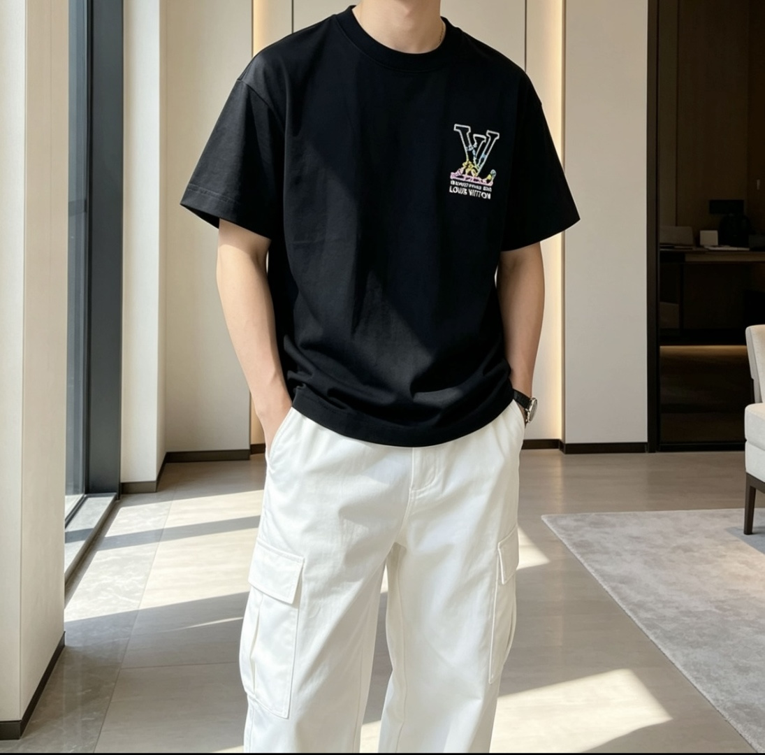 NO:843758,Lv 2026 Spring and Summer Style/Official Website Synchronization. The fabric is made of heavyweight pure cotton combed cotton fabric, OS loose version, and the upper body shape is super correct!  Versatile for everyday use, a wardrobe essential!  Size S-2XL,,louis vuitton,19860909Lv 2026春夏款/官网同步 面料采用重磅纯棉精梳棉面料,OS宽松版型,上身版型超正！日常百搭,衣橱必备单品！ 尺码 S-2XL,,louis vuitton,,Men's clothing