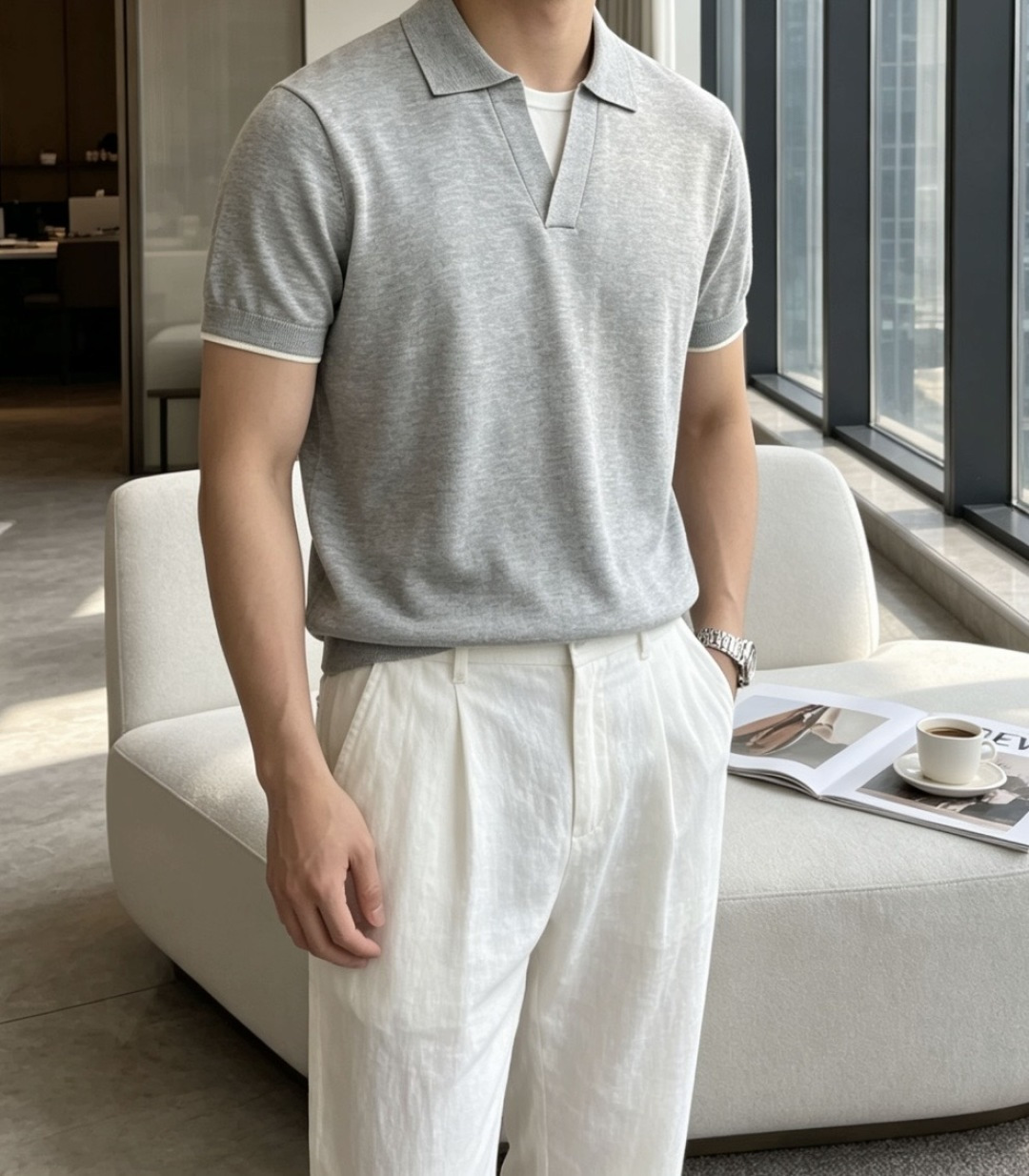 Loro Piana 自带慵懒高级感的花纱针织Polo，男生夏日质感刚需单品✨精致假两件V领设计，层次利