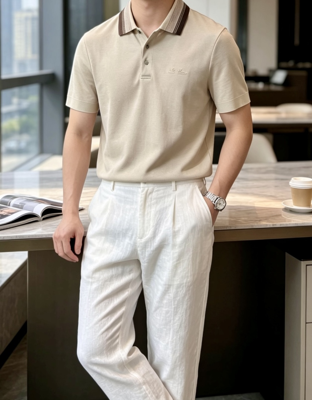 .  LORO PIANA诺悠翩雅条纹撞色领轻奢Polo衫   ◽纯棉面料质感高级，触感细腻软糯温润，上身干爽透气亲肤，