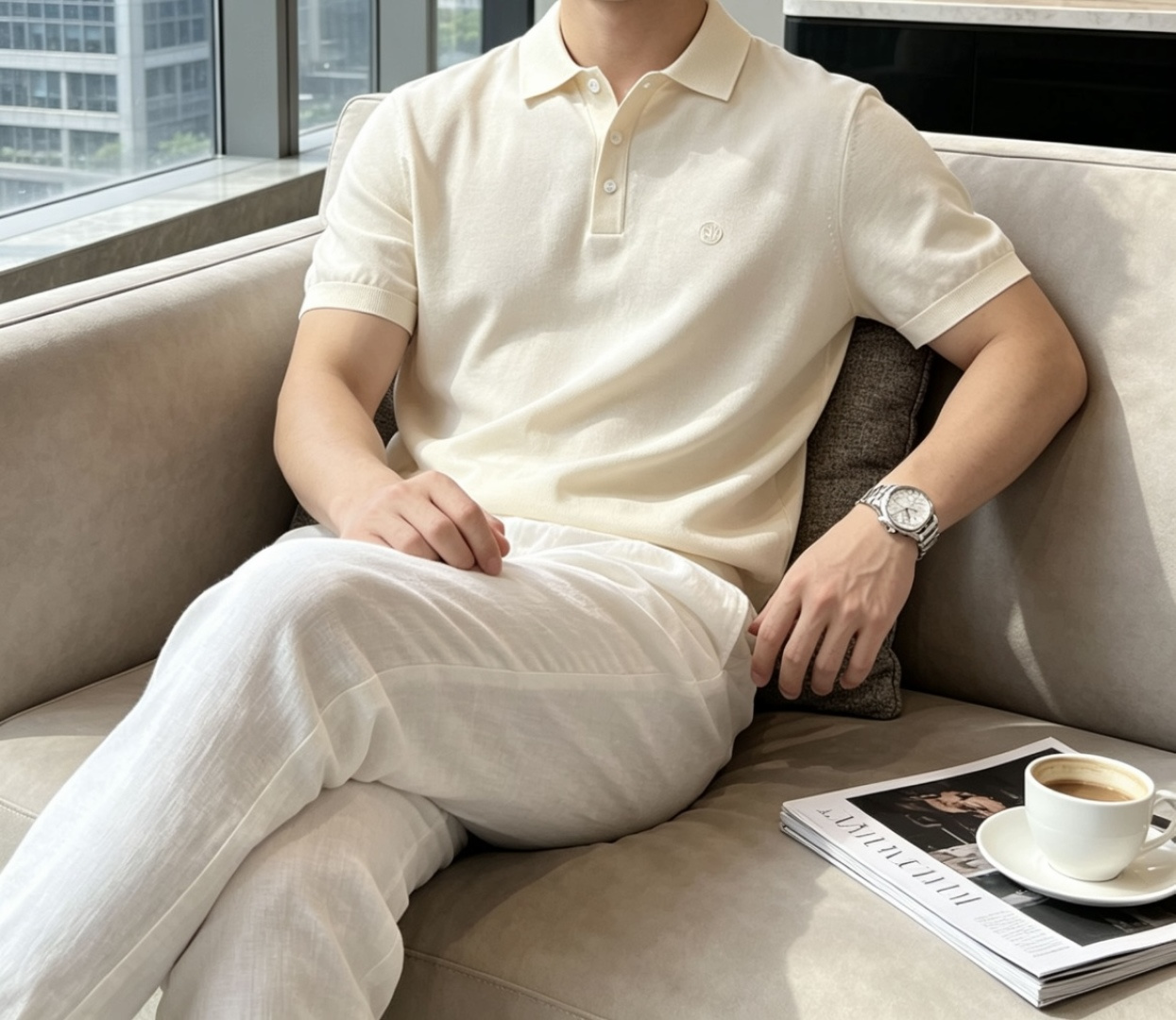 .  LSS春夏新款桑蚕丝天丝混纺针织翻领短Tee，男士经典圆形徽章标识刺绣商务休闲针织短袖Polo衫！贸易公司渠道稀出