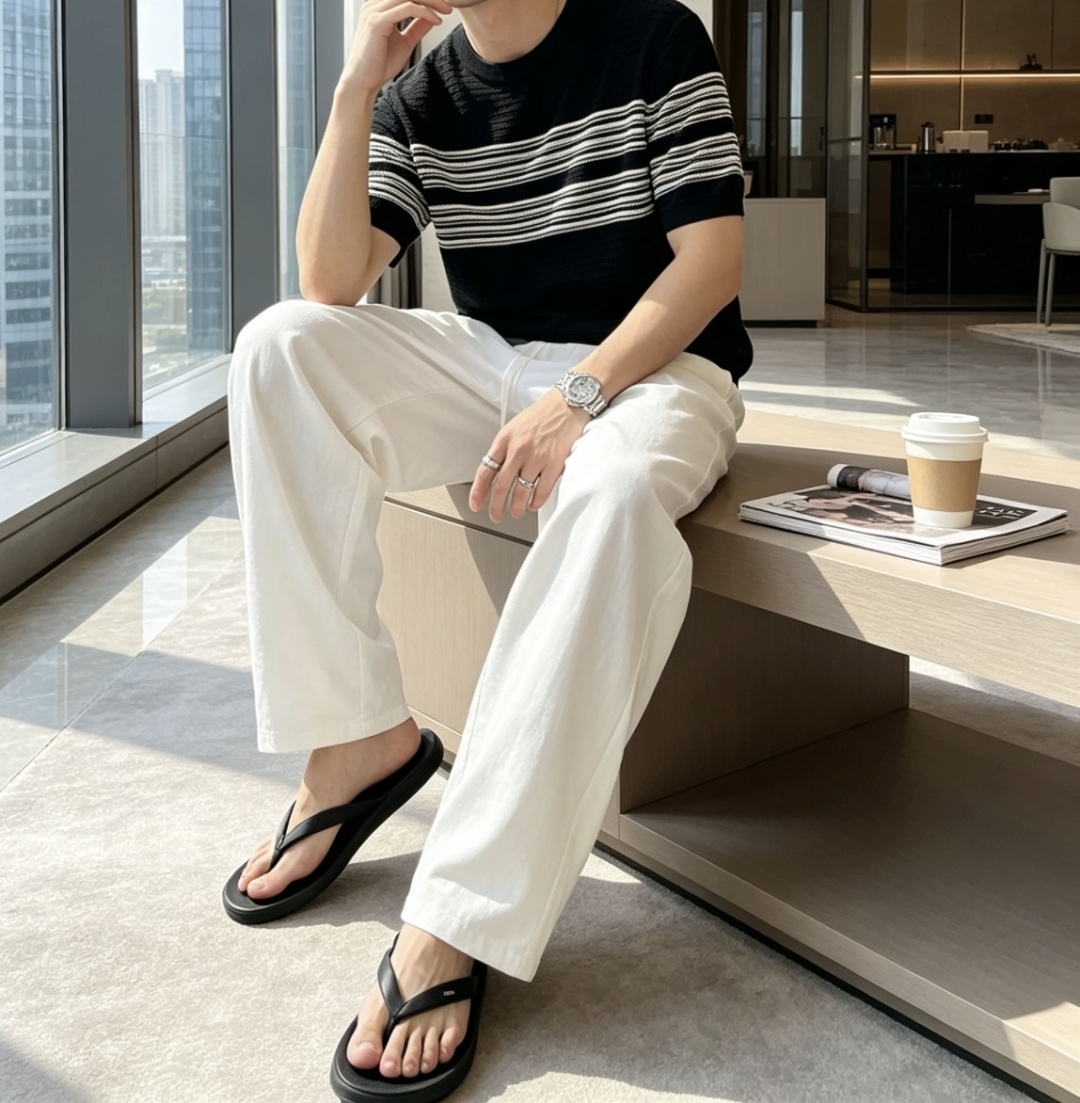 杰尼亚 2026春夏新品 甄选细腻透气针织面料，立体横条肌理自带高级质感，轻薄透气不闷汗，兼顾舒适度与版