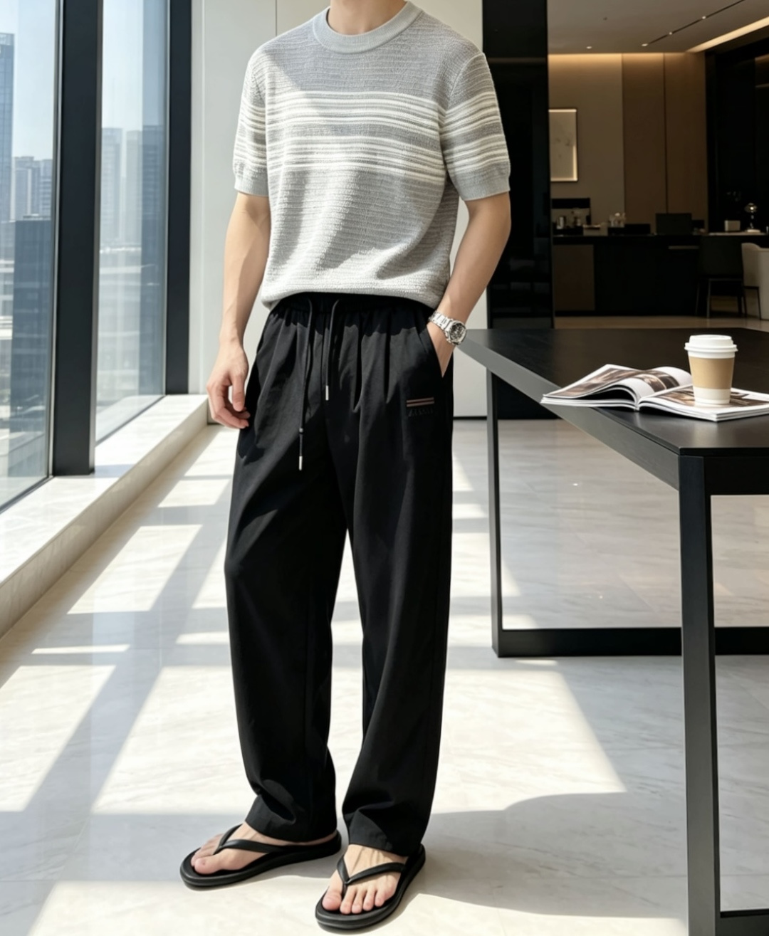 杰尼亚 2026春夏新品 甄选细腻透气针织面料，立体横条肌理自带高级质感，轻薄透气不闷汗，兼顾舒适度与版